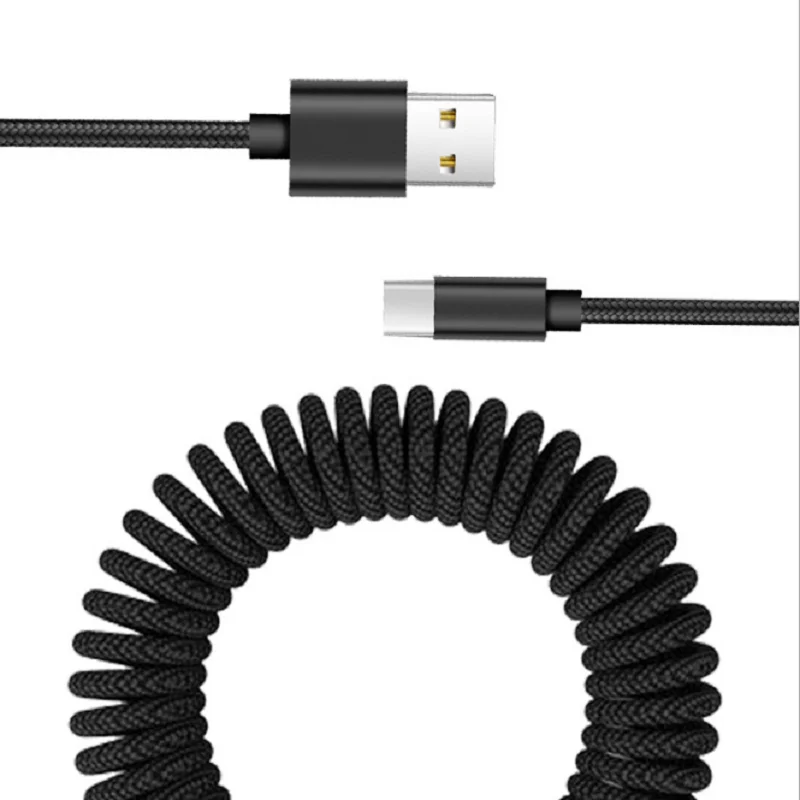 Spiral Nylon Braided Mobile Phone Charging USB Type C Cable