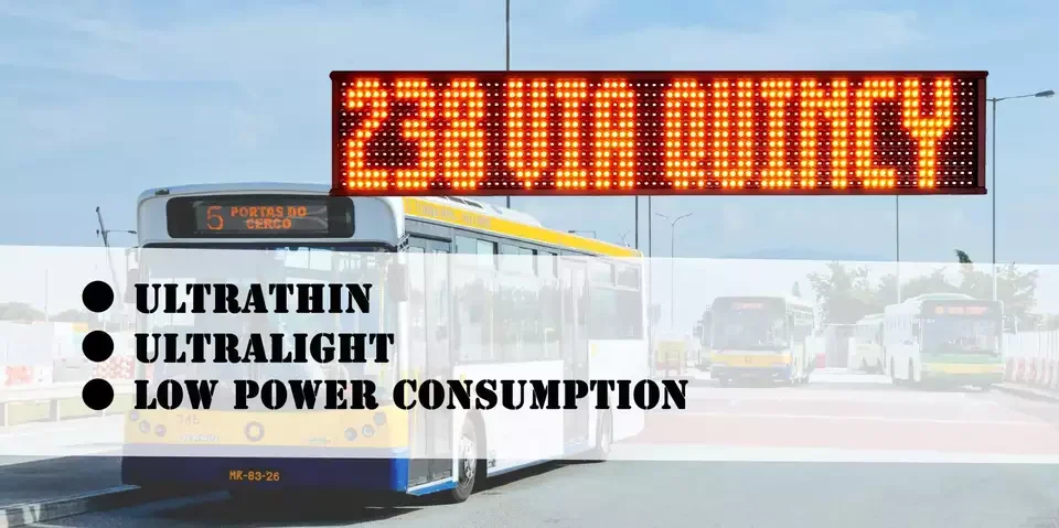 On-board bus LED amber color scrolling text destination sign digital signage screen and displays