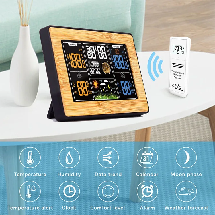 Digital Thermometer Hygrometer Weather Station Clocks Temperature with Hygrometer Indoor And Outdoor Temperature Hygrometer