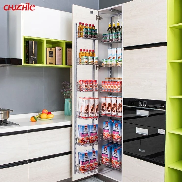 Factory Directly Selling ChuZhiLe Kitchen Storage Metal Wire Basket Pantry Unit Tall Cabinet Pull Out Basket