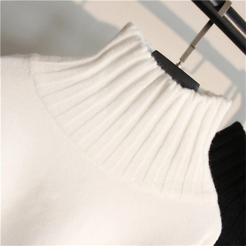 
Casual Loose Turtle Neck Sweater Black Long-sleeved Bottoming Shirt White Sweater Women Streetwear Fashion 