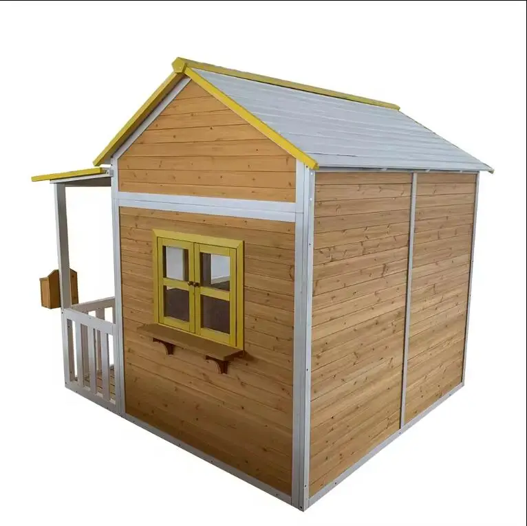 WoodVille 2024 Best Supplier Outdoor Kids Wood Playhouse with Chalk Board & Mail Box for Kids Wooden House