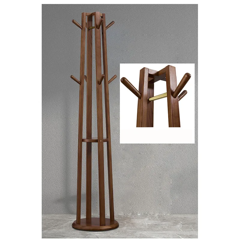 Solid Wood Four-bar Floor-to-ceiling Clothes Hanger Double-layer Circular Coat Rack