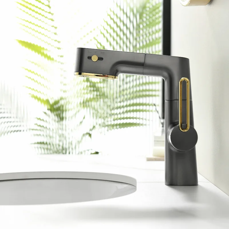 Intelligent Brass Mixer Tap Single Handle Wash Basin Faucet Handle Ht and Cold Water Control Waterfall Basin Faucet