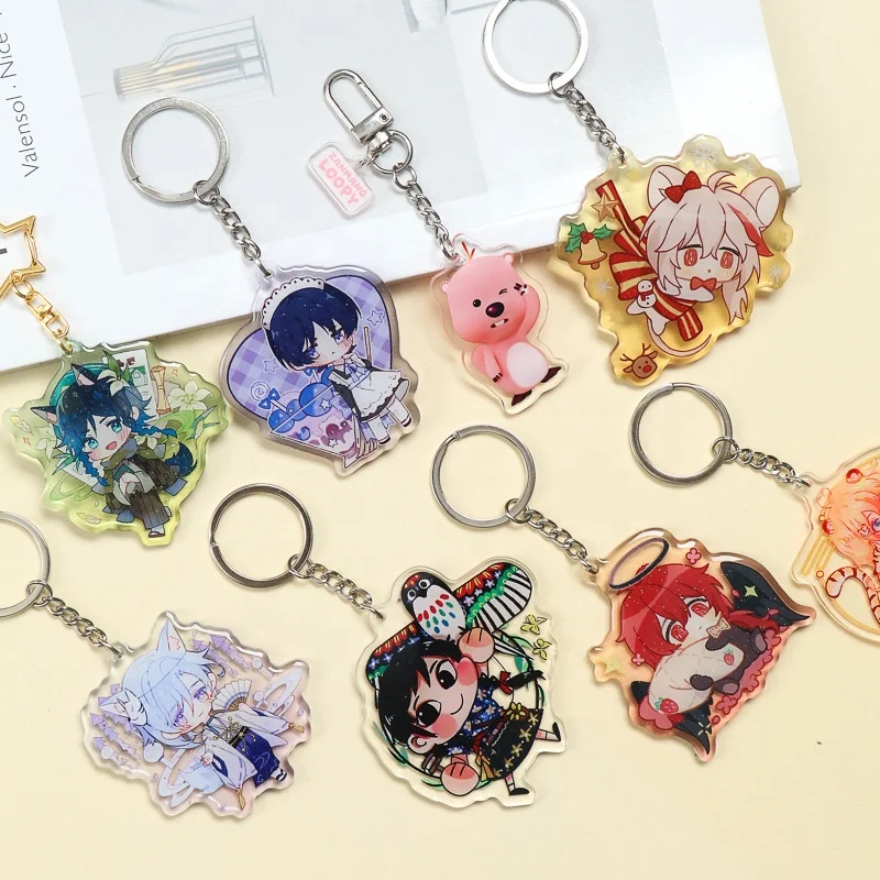 Hot Selling Custom Carton Anime Design Plastic Double Side Print Rainbow Keyrings Wholesale Clear Acrylic Key Chain