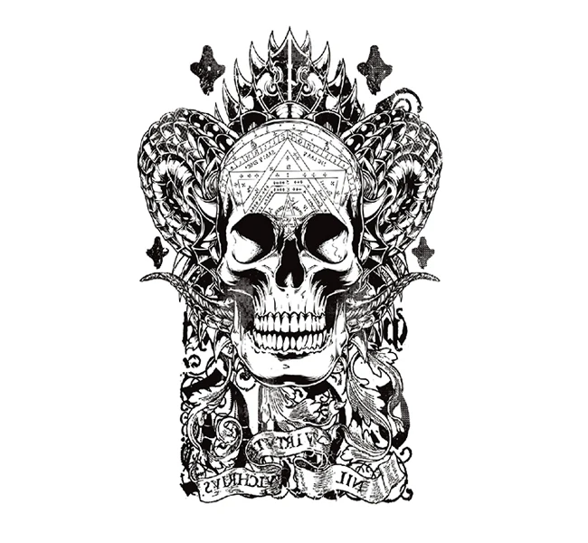 custom HB half sleeves water proof skull and  clock arm temporary tattoo