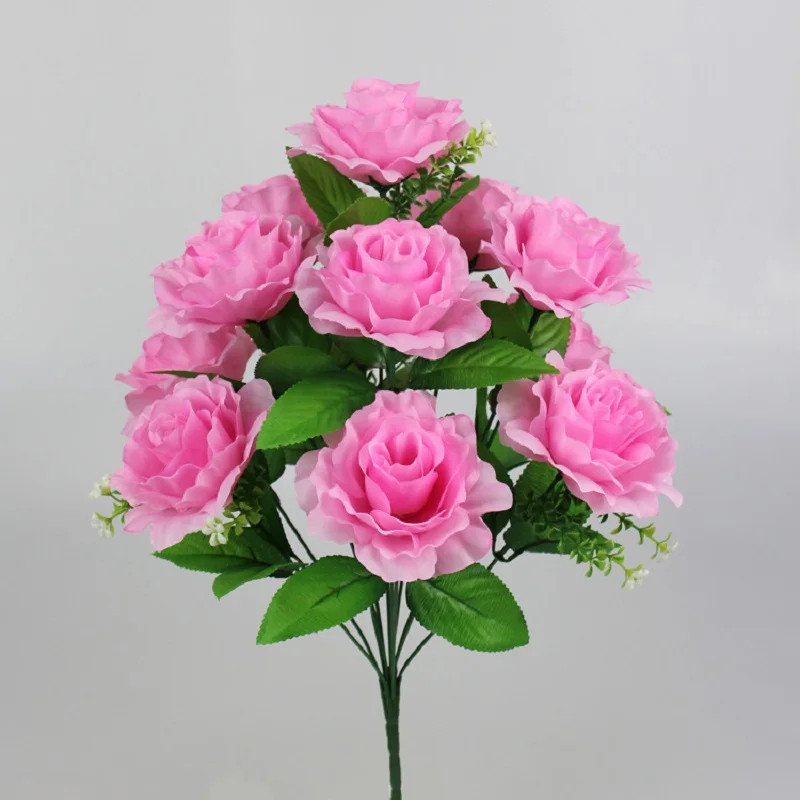 Cheap Price Custom High Quality Modern Style Wedding Artificial Flower 12 Polish Roses Bouquets