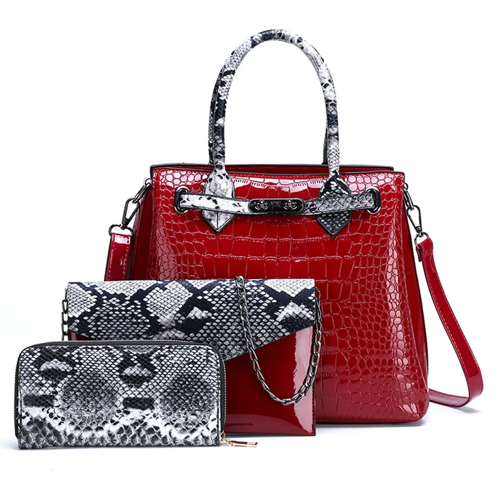 JIANUO promotional faux leather bags handbag set 3 in 1 big size ladies set bag
