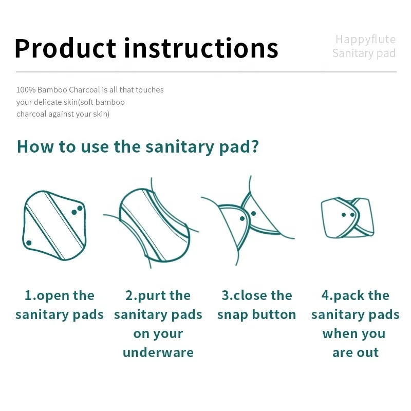 
HappyFlute 10pcs set colorful print menstrual napkins reusable bamboo charcoal cloth washable sanitary pad 