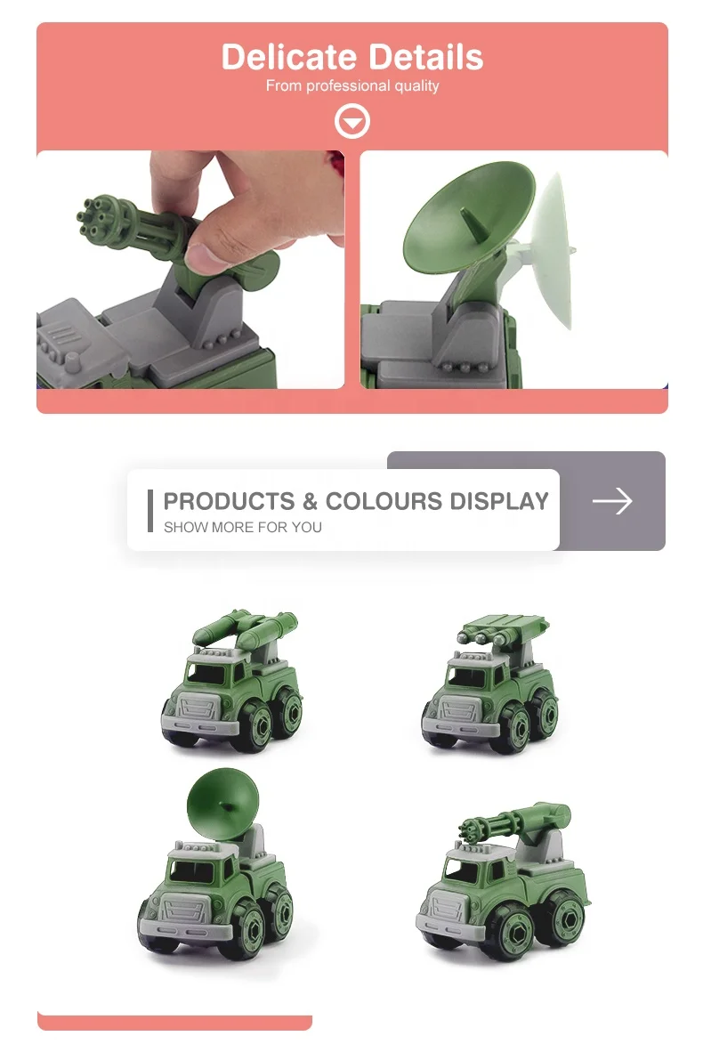 Education military combat artillery self-assembly vehicle assembled car plastic diy toys with tools