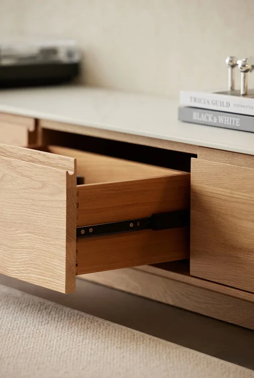 M2081 High quality Customized Furniture Living Room natural wood oak TV Media Cabinet with 3 or 4 Drawers Wooden TV stand table