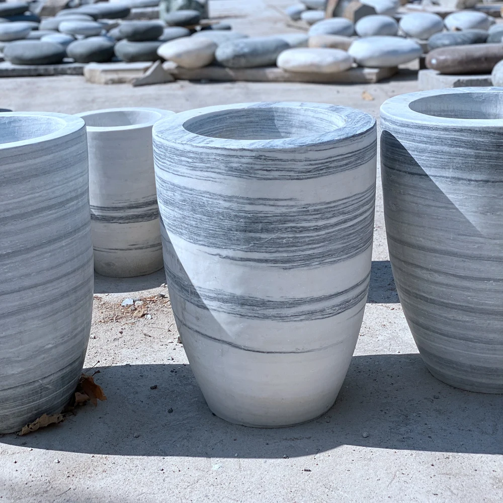 Old stone trough white marble  outdoor big flower circular port basin