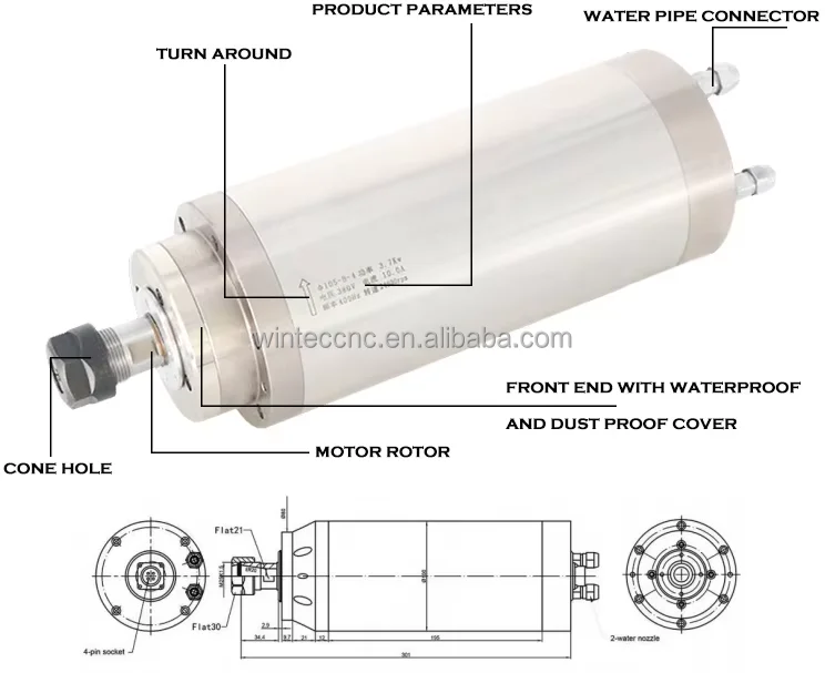ER11 round spindle motors cnc small bldc motor 500w 57mm spindle motor air cooled