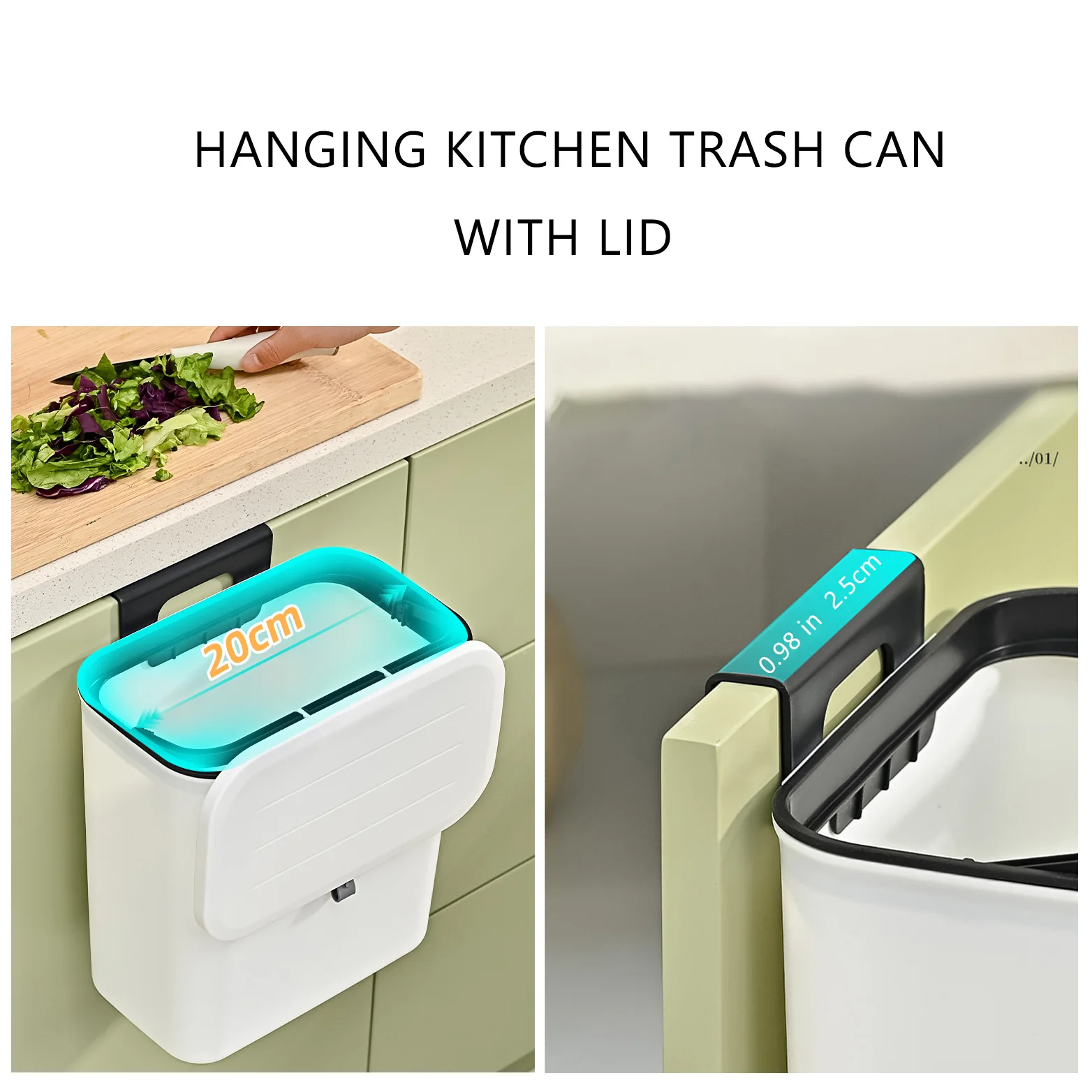 Waterproof PP 9L Wall Mounted Waste Bin Slide Open Kitchen Hanging Trash Can Bin with Lid Sustainable Kitchen Cabinet Cover