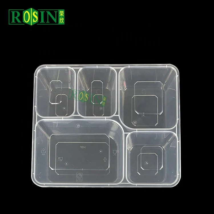 5 Compartments Microwavable Disposable Takeaway Food Lunch Box Plastic Food Meal Prep Container With Lid