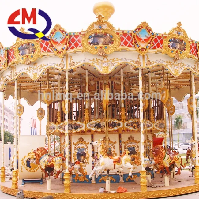 Amusement park ride fiberglass material kids horse carousel / merry go round