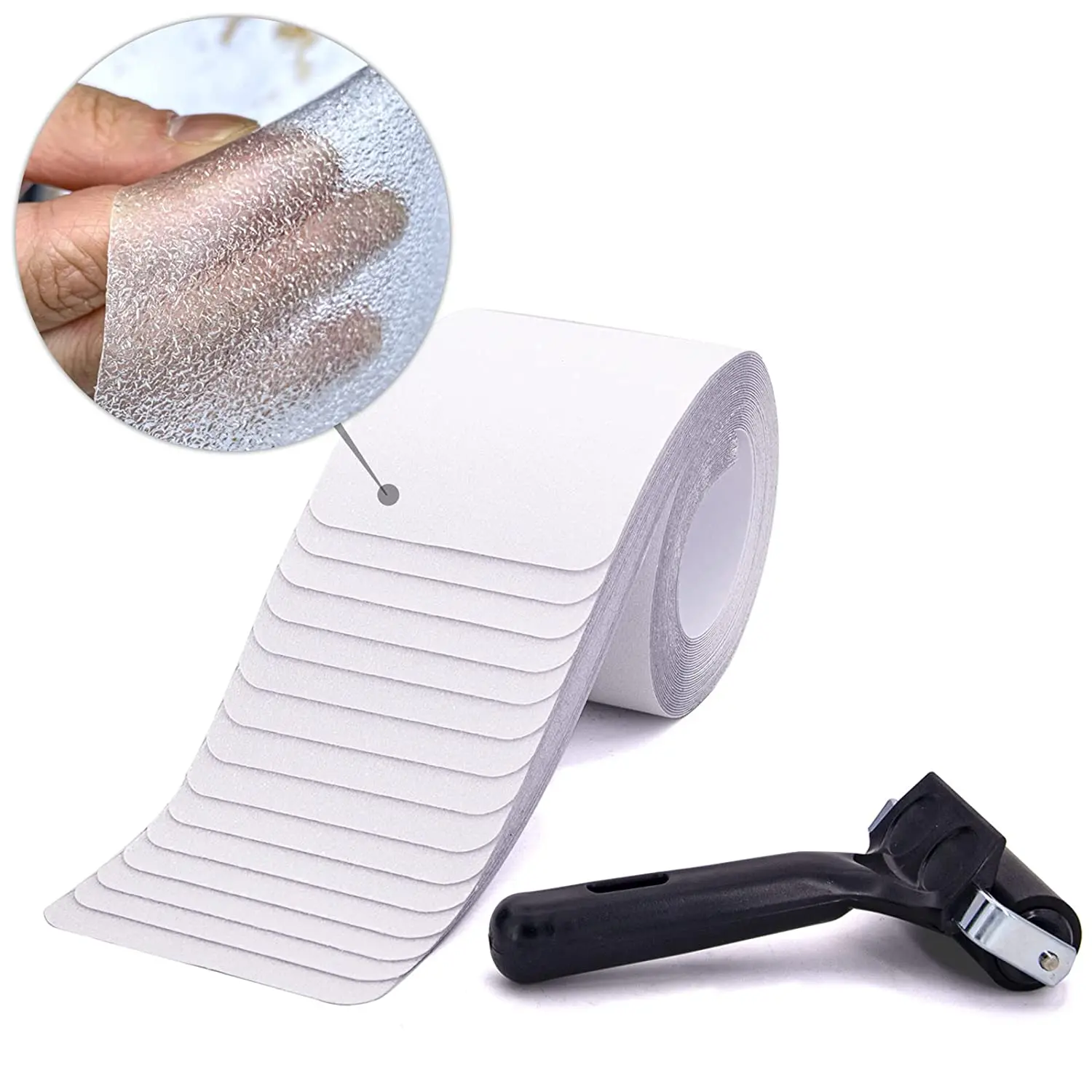 15pcs Precut PEVA Non Slip Stair Treads 4 24 Inch Clear Anti Skid Adhesive Tape With Black Roller