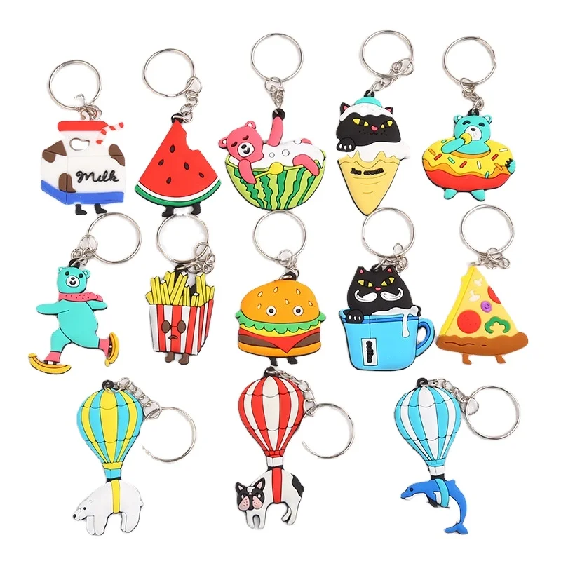 new arrival wholesale 15+ years factory cute custom design French fries keychain for kids school keytags