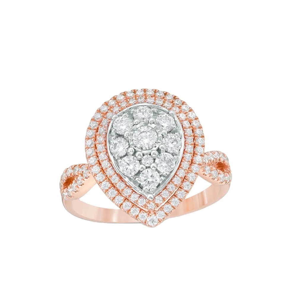 Fashionable Ring Jewelry Wholesale Big Water Drop Shape Pear Rose Gold Plated Cluster Women Wedding Finger Rings