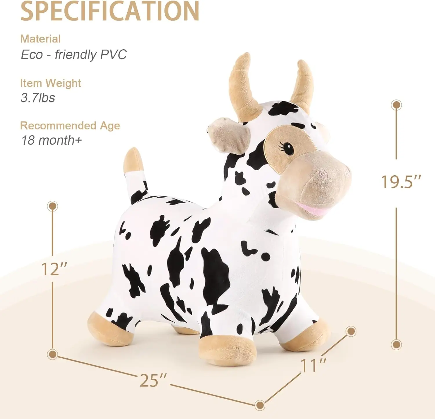 Bouncy Cow Farm Animal Hopper Toys, Ride on Toddler Plush Inflatable Bouncing Bull, Hopping Horse Bouncer