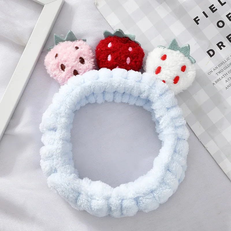 Cheap Wholesale Premium Facial Makeup Beauty Spa Hairband Women Soft Coral Fleece Strawberry Headband