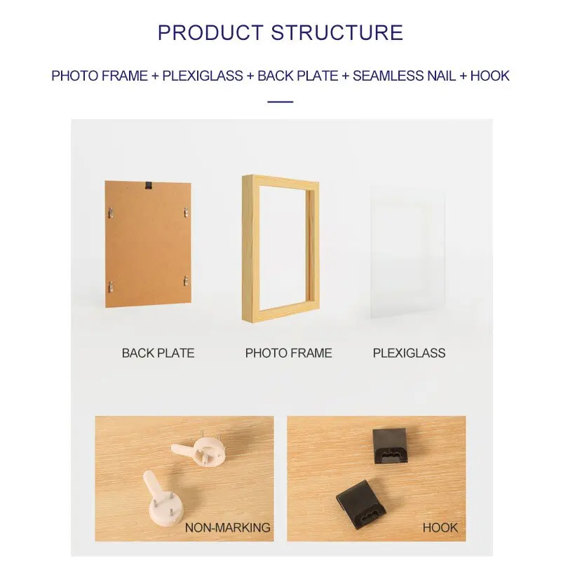 Wholesale Art Style A4 Solid Wood Picture Photo Frame for Home Decoration Luxury