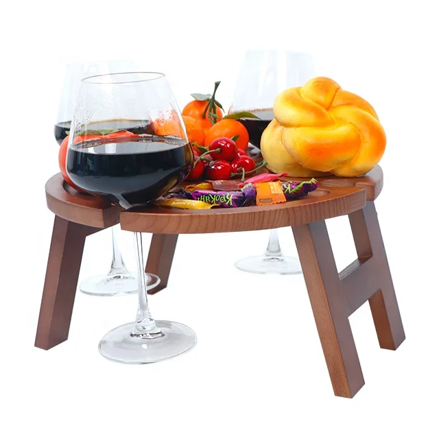 Portable Wine Glass Holder Folding Table For Wood Wine Picnic Rack Table