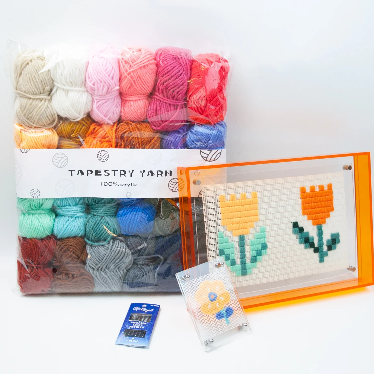 24 colors Tapestry Yarn 25g per roll 100% Acrylic with 6 pcs of Sewing Needles