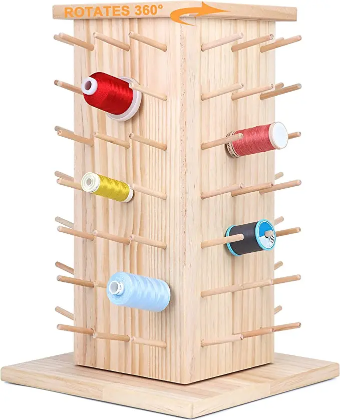 84 Spools (DIY to be 93 Spools) 360 Fully Rotating Wooden Thread Rack/Thread Holder Organizer for Sewing Quilting, Embroidery