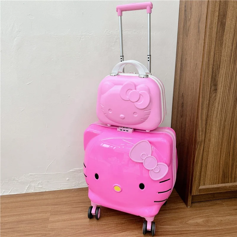 JM Best Sell Cartoon 20inch Kid Luggage Set Travel Rolling Waterproof Hello KT Trolley Large Capacity Kids Suitcases