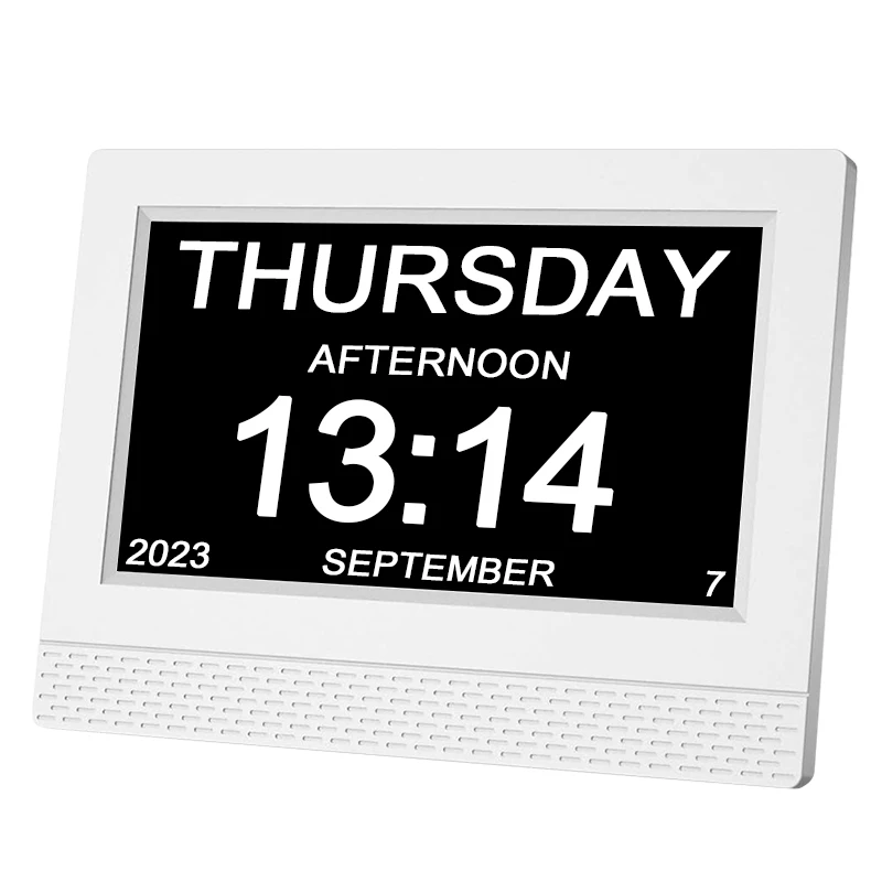 Dementia Clock Adjustable Brightness Volume Level Digital Calendar Clock 7 inch LED Large Display for Memory Loss Senior