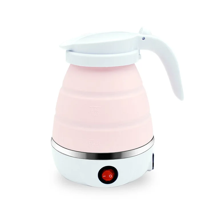 0.6l Capacity Pink Silicone Foldable Travel Small Portable Water Boiler Heater Electric Kettle