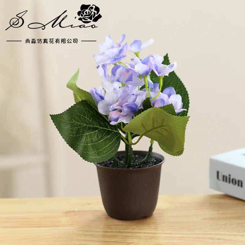 Home Decoration Simulation Potted Hydrangea Bonsai In Plastic Pot Bonsai Artificial Bonsai Plant