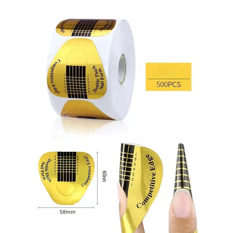 OEM/ODM Custom LOGO Holographic Paper Nail Art Extension Double Use Strong Soft Gel Dual Acrylic Nail Form