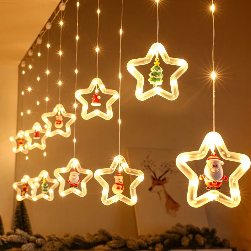 Christmas Decoration Pentagram  Circles Christmas Tree Curtain Lights 8  Function Remote Control  Room Window Mall Holiday