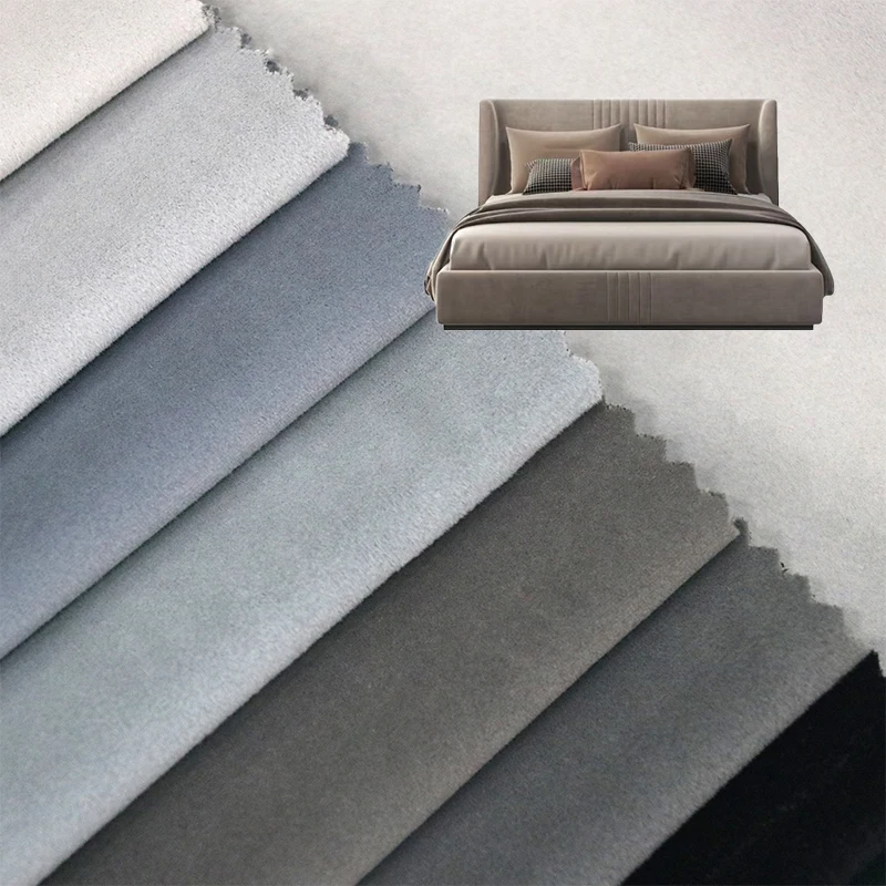 2307A Modern Black Cream 100% Polyester 142cm Furniture Super Soft 400gsm Living Room Knitted Plain Sofa Velvet Fabric