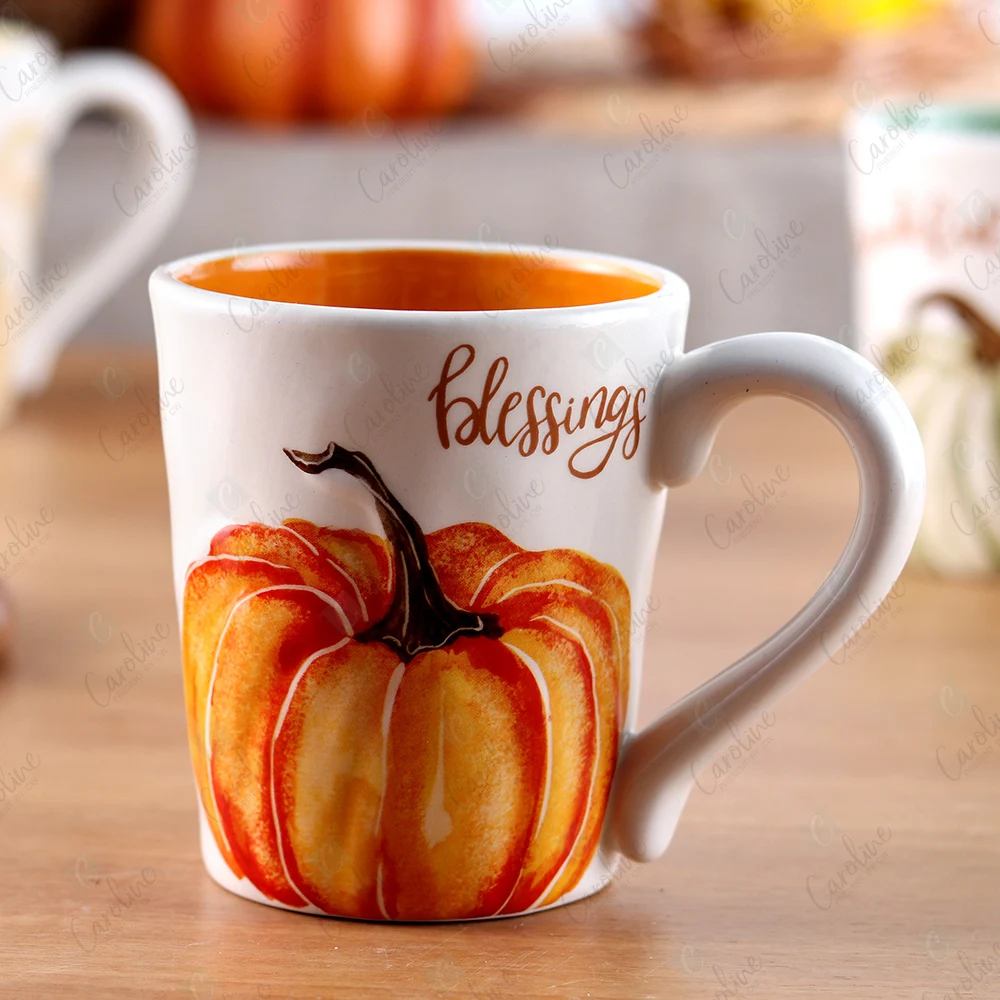 OEM Coffee Mug with Pumpkin Pattern Ceramic Coffee Tea Cup with Handle