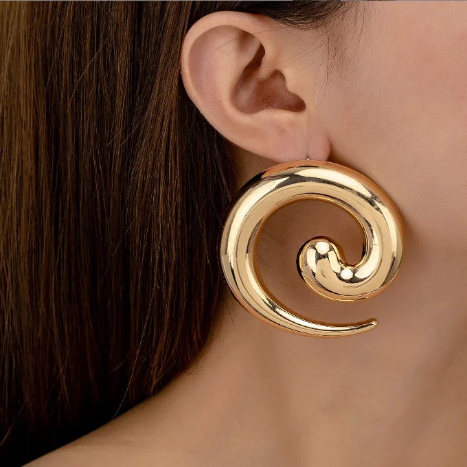 Vintage Gold-plated Irregular Metal Smooth Spiral Vortex Earring Bangles Jewelry for Women Party
