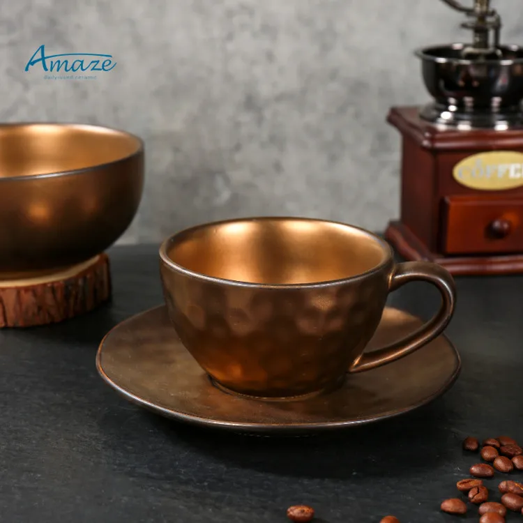 Embossed design wholesale bulk cheap luxury coffee mug set antique 300ml ceramic cups and saucers