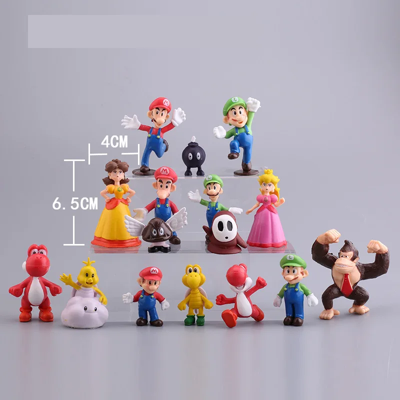 17pcs/set Mario Figure Doll Cake Topper Mini Movie Bros Toy