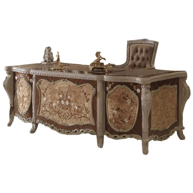 Marquetry Inlaid Writing Table for Home office Italy latest design Executive Writing desk in Antique Classic style