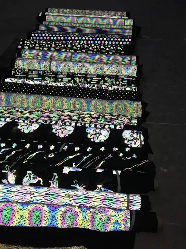 factory high visibility sun light stitching stretchy reflective rainbow iridescent color spandex fabric material for clothes