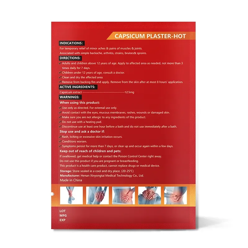 best sell capsicum hot pain relief patch plaster 8pcs/box odm oem heat patch for pain relief