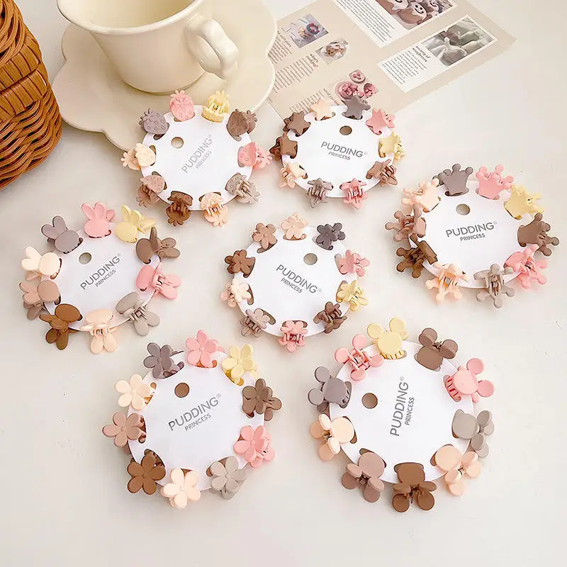 Jiamu 10pcs/set Wholesale Hairpin Korean Fashion Cute Baby Girls Clips Star Shape Matte Rabbit Mini Flower Hair Claw Clips