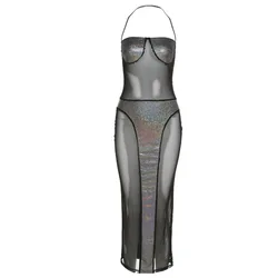 Kliou K21D09490 New Design Women Dresses Patchwork Sleeveless Elegant Casual Dresses Women