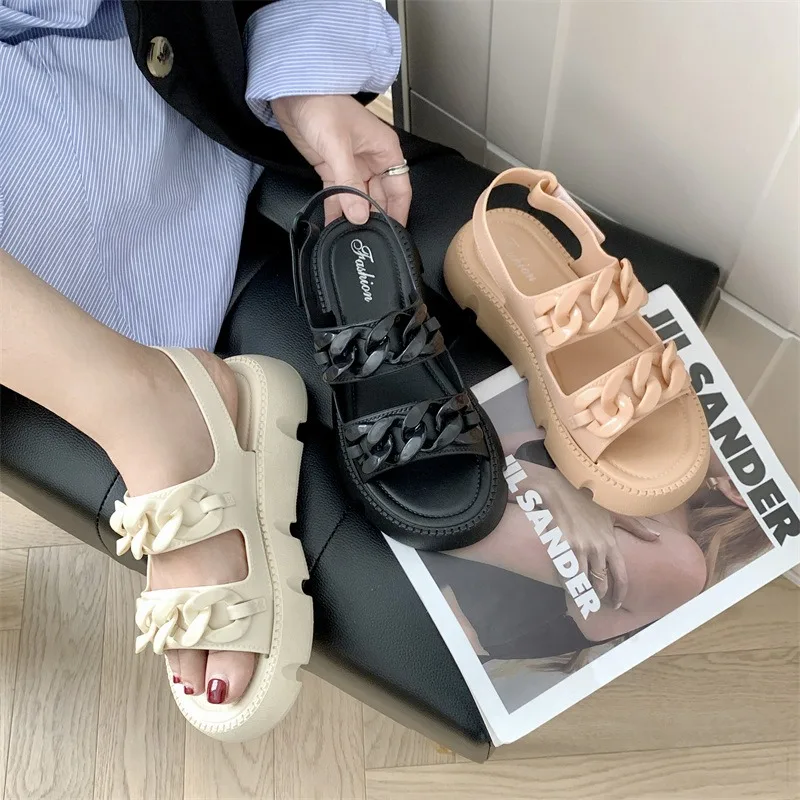 Casual Chain thick sole foreign trade solid color new outdoor platform sandals for women and ladies