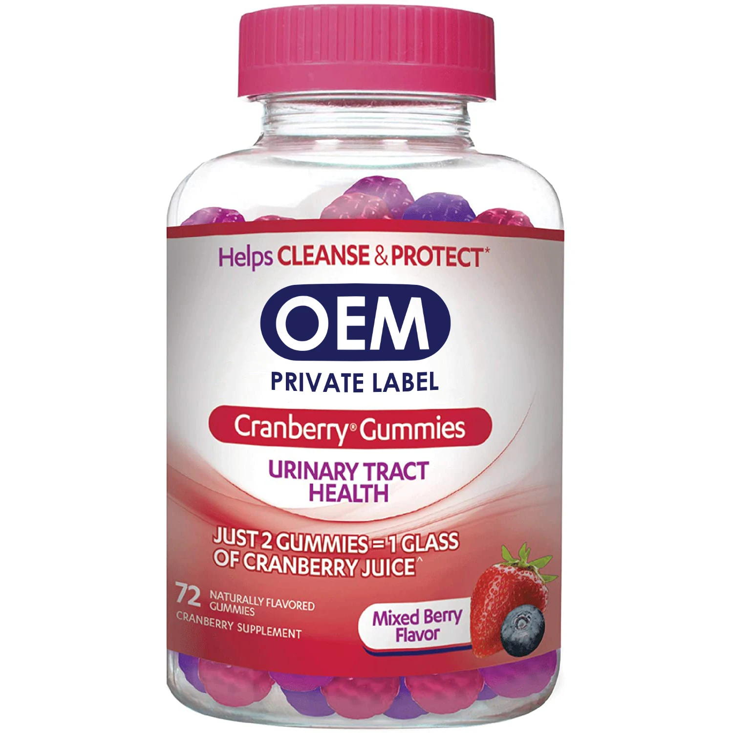 Dietary Supplement Cranberry Urinary Tract Health Gummies 1 Glass of Cranberry Juice Helps Cleanse & Protect Mixed Berry Flavor
