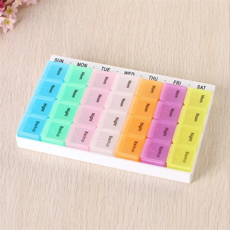 Hot sale custom colorful tracelling pill box 28 compartment pill storage cases plastic 7 days vitamin case storage holders