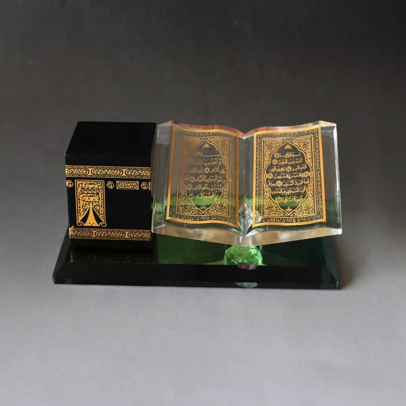 Islamic Muslim Decorative Arabic Crystal Glass Quran Book With Kaaba Ramadan Souvenirs Gifts