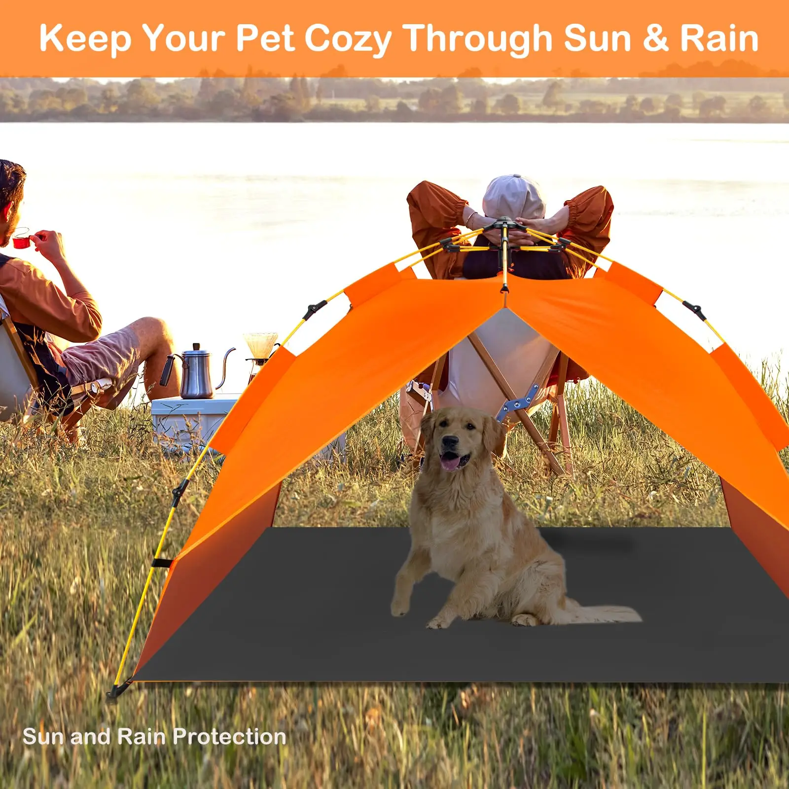 Outdoor Orange Pop up Pet Dog Friendly Canopy Tent Bed Extra Large With Sun Shade Rain Shelter Umbrella for Dogs Outside Camping
